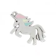 Dije unicornio resina epoxi 17x25 mm Pastel/plateado antiguo