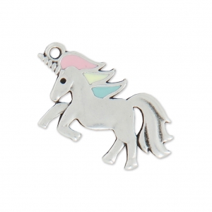 Dije unicornio resina epoxi 17x25 mm Pastel/plateado antiguo