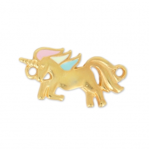 Entrepieza unicornio resina epoxi 2 anillas 22 mm Pastel/Dorado con oro fino