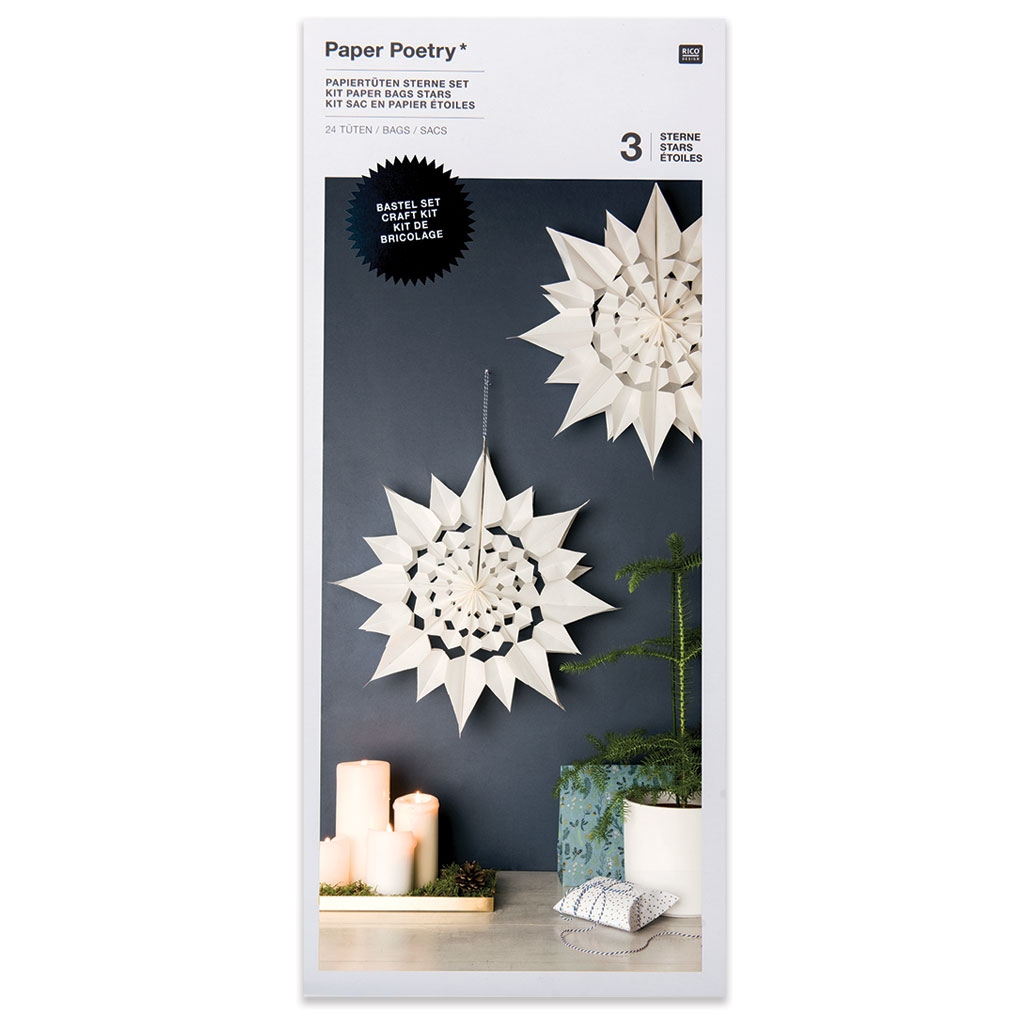 Kit DIY Grandes estrellas con bolsa de papel Blanco x3