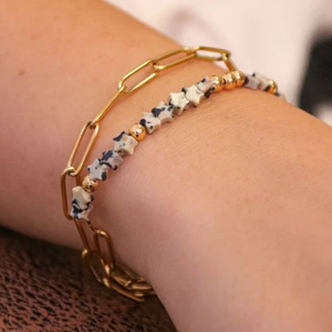 bracelet avec perles étoile en jaspe dalmatien