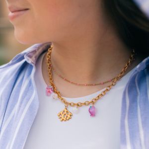 collier charms DIY acier inoxydable dor&eacute;