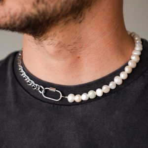 collier maille acier inox et perles d'eau douce