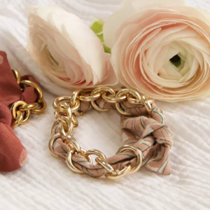 Bracelet maille en acier inox avec tissu