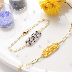 Mod&egrave;le de Bracelet en rocailles Miyuki et toupies en cristal Preciosa