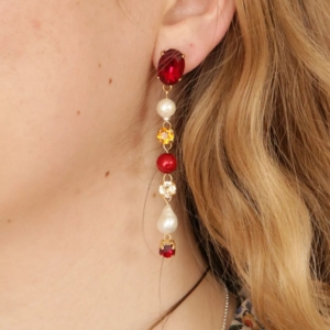 boucles d'oreilles pendantes perle eau douce et cristal