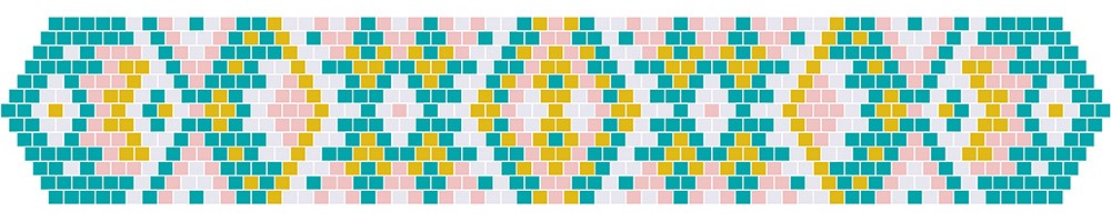 Esquema Pulsera azul y rosa Peyote Impair con puntas de tejido especiales.