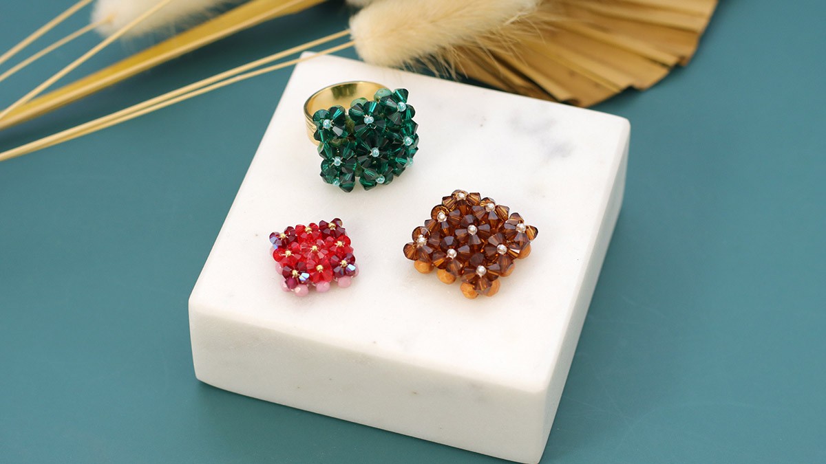 Esquema Tuto Anillo cuadrado 9 flores en copas de cristal puro