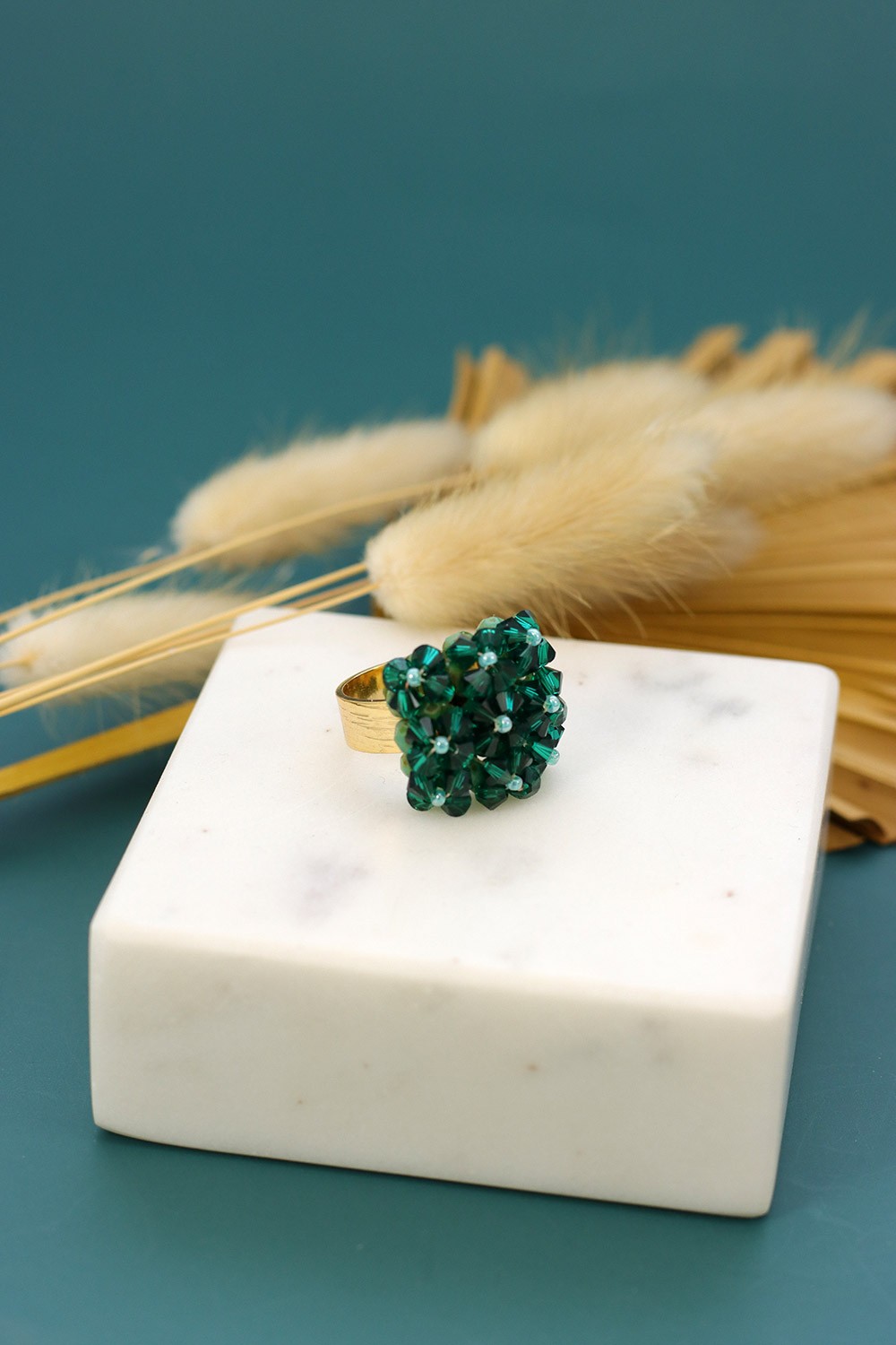 Esquema Tuto Anillo cuadrado 9 flores en copas de cristal puro