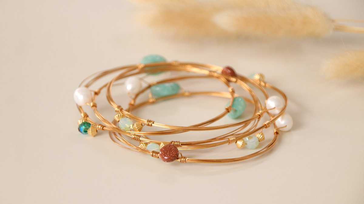 DIY Pulseras de alambre latón cuentas de cristal - Perles & Co