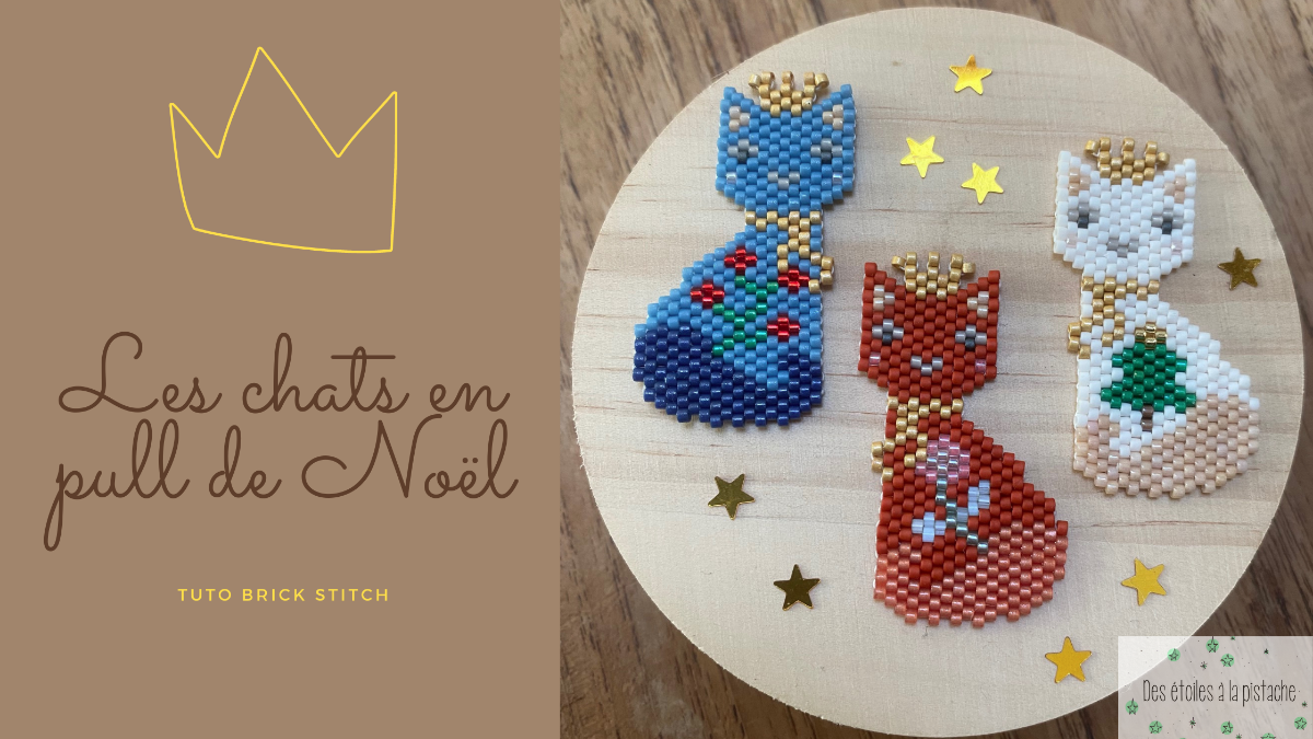 Suéter de Gato de Navidad con Miyuki Delicates 11/0 patrón de tejido de cuentas Suéter de Gato de Navidad con Miyuki Delicates 11/0 patrón de tejido de cuentas