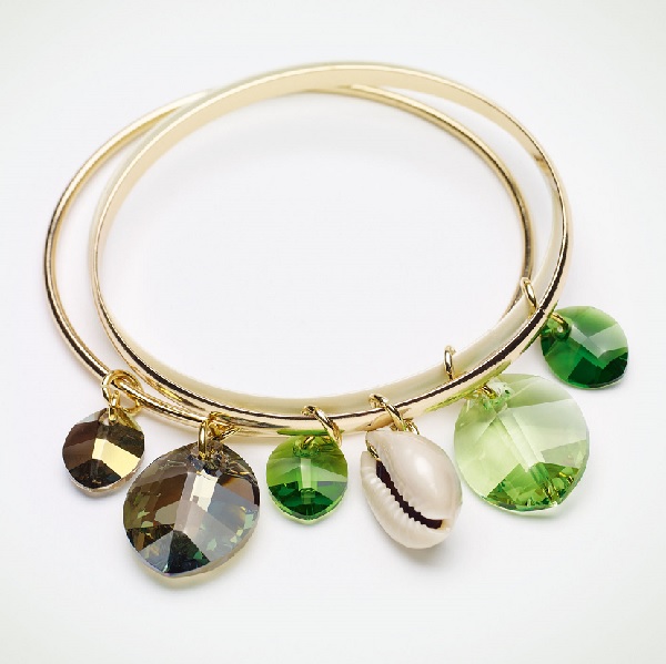 Pulsera de oro con colgante de cristal PureCrystal Pure Leaf Cowrie Shell