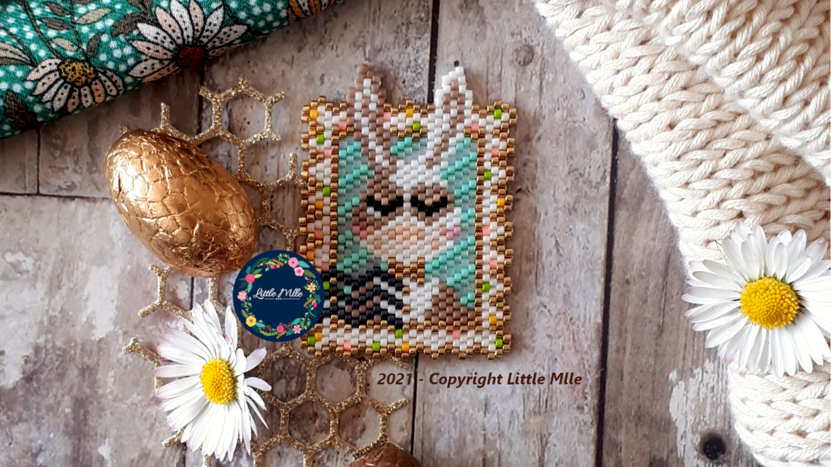 Esquema Tejido de punto de ladrillo diseño de sello Lucien conejo en cuentas Miyuki Delicas 11/0