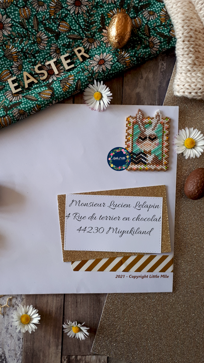 Esquema Tejido de punto de ladrillo diseño de sello Lucien conejo en cuentas Miyuki Delicas 11/0