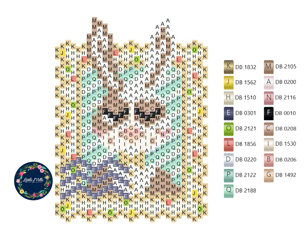Esquema Tejido de punto de ladrillo diseño de sello Lucien conejo en cuentas Miyuki Delicas 11/0