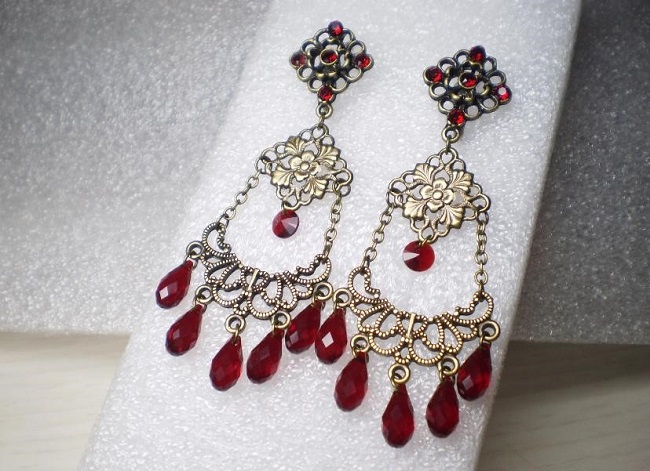 Pendientes Bollywood con gotas siam de PureCrystal