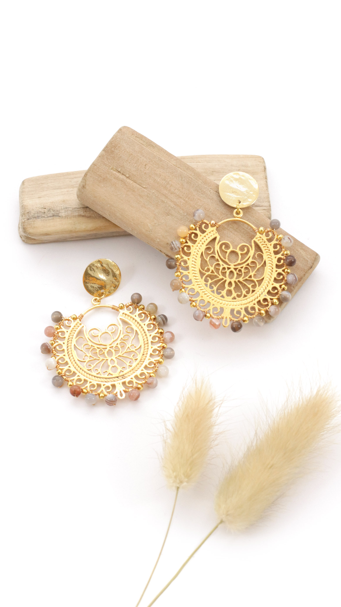 Esquema Tutorial de pendientes Gipsy de oro con ágatas de Botsuana Esquema Tutorial de pendientes Gipsy de oro con ágatas de Botsuana