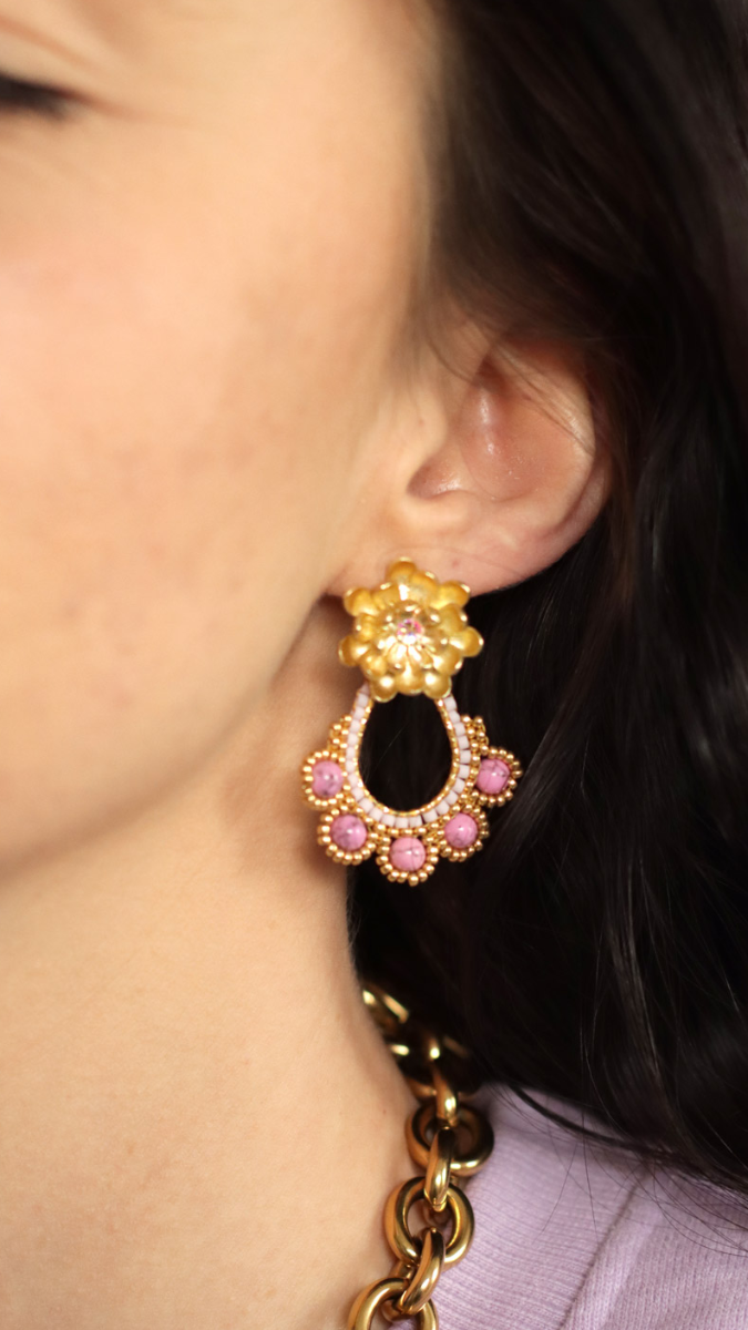 Esquema Tutorial de pendientes de tejido de flores en punto de ladrillo de Miyuki