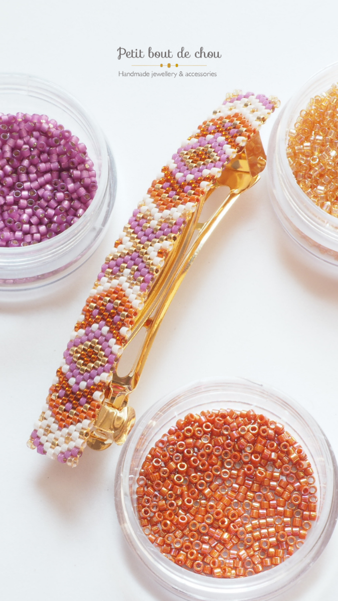 Esquema Pinza de pelo en tejido de peyote Miyuki Esquema Pinza de pelo en tejido de peyote Miyuki