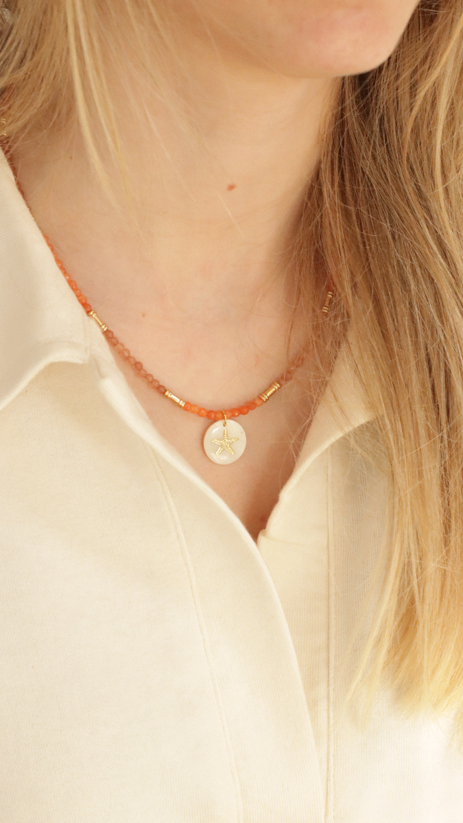 Esquema DIY Collar de piedras semipreciosas Colgante de ágatas y nácar