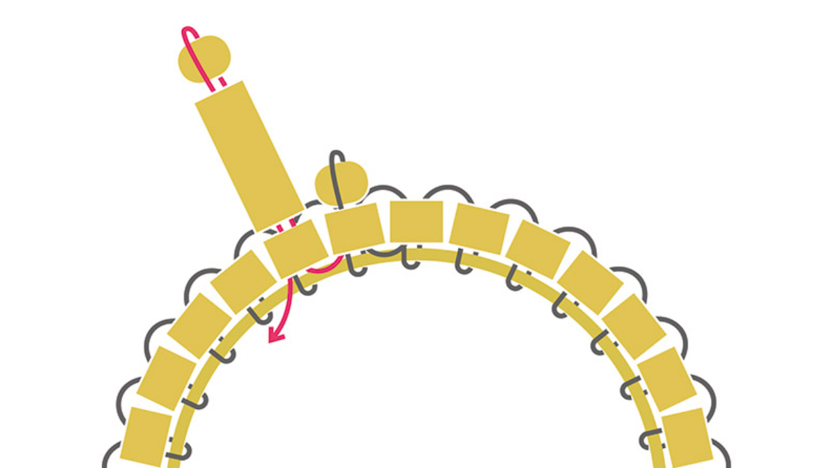 Pendientes de punto de ladrillo de Miyuki Sun y Moonstone : Paso 6