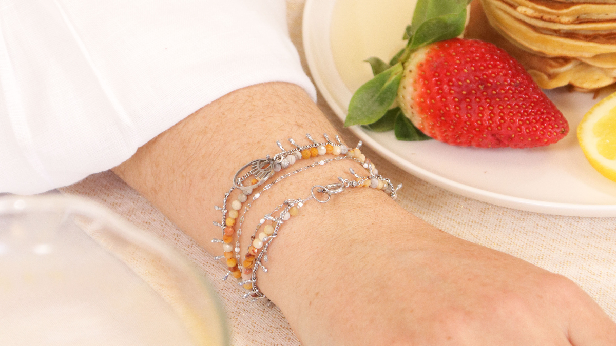 Esquema Pulsera multirango de acero inoxidable con piedras preciosas Esquema Pulsera multirango de acero inoxidable con piedras preciosas