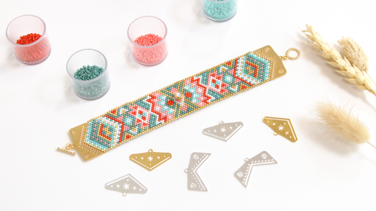 Esquema Pulsera de Miyuki turquesa y rosa 21 filas en Peyote Impair Esquema Pulsera de Miyuki turquesa y rosa 21 filas en Peyote Impair