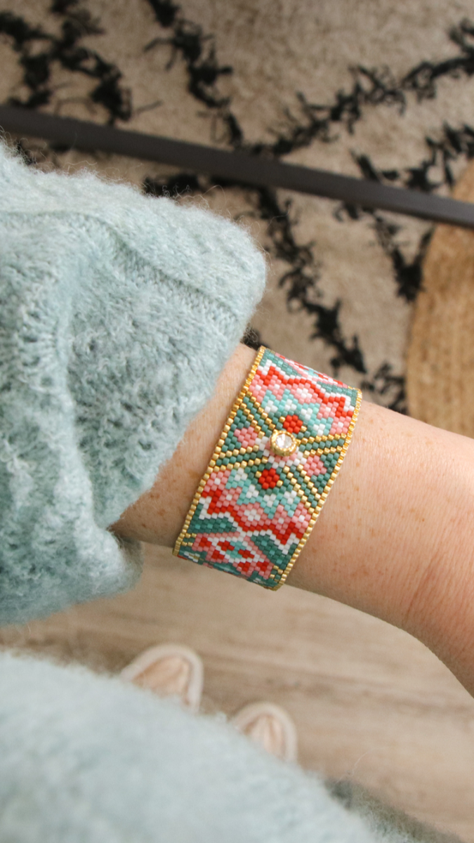 Esquema Pulsera de Miyuki turquesa y rosa 21 filas en Peyote Impair Esquema Pulsera de Miyuki turquesa y rosa 21 filas en Peyote Impair