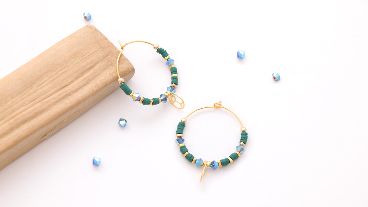 DIY pequeñas cuentas de esmeralda Heishi y encanto escarabajo