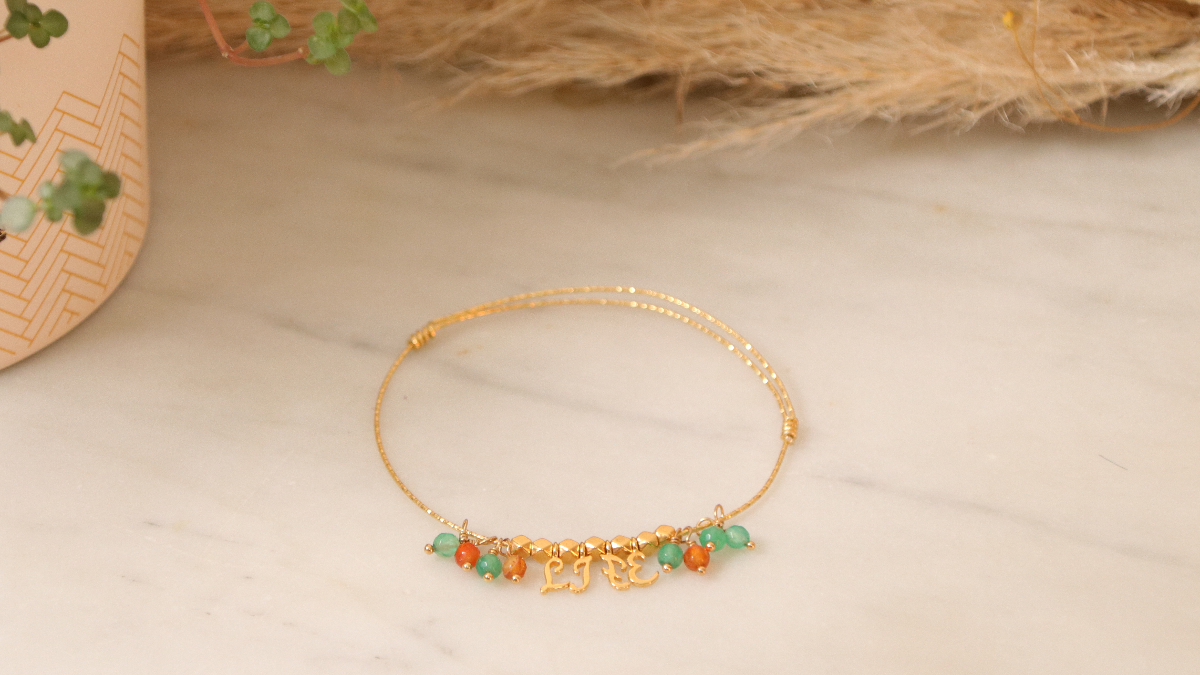 Pulsera Jonc semainier diamanté dorada con abalorios de oro fino Pulsera Jonc semainier diamanté dorada con abalorios de oro fino