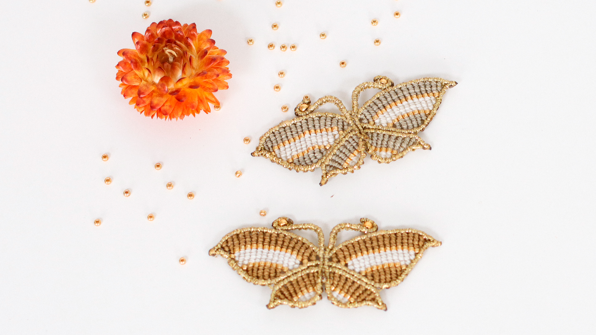 Esquema Mariposa de macramé DIY con inserción de perlas Miyuki Delicas 11/0