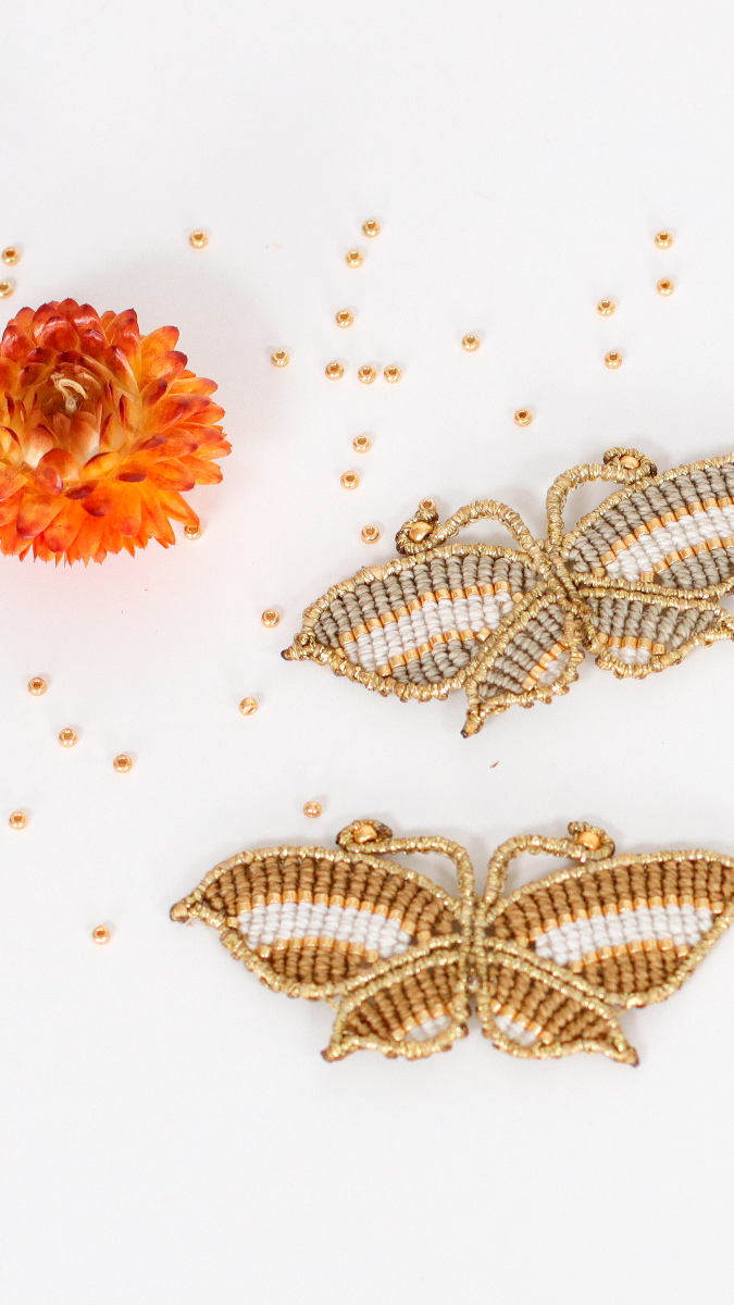 Mariposa de macramé DIY con inserción de perlas Miyuki Delicas 11/0