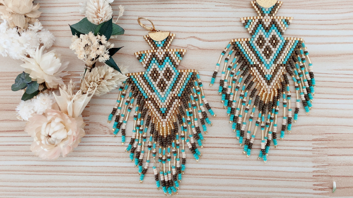 Esquema Pendientes de semillas Miyuki 10/0 y flecos de tejido Delicas