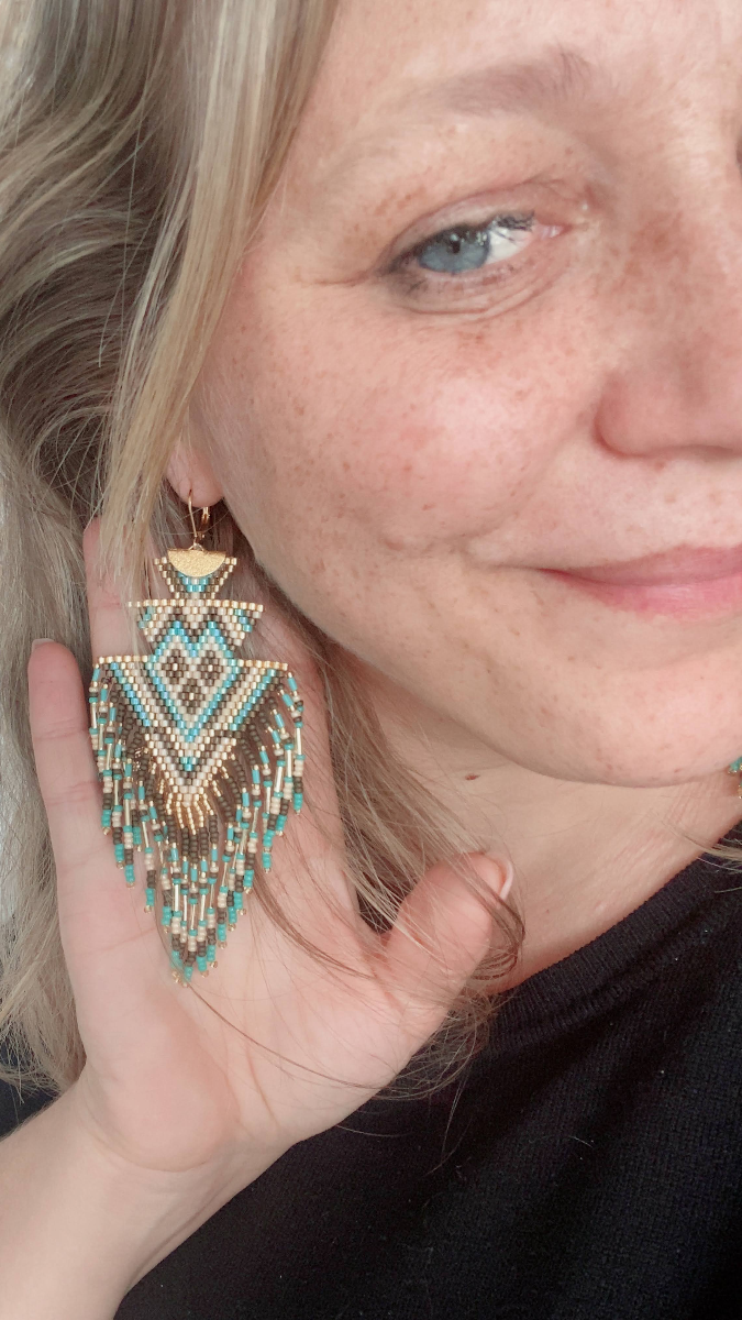 Esquema Pendientes de semillas Miyuki 10/0 y flecos de tejido Delicas