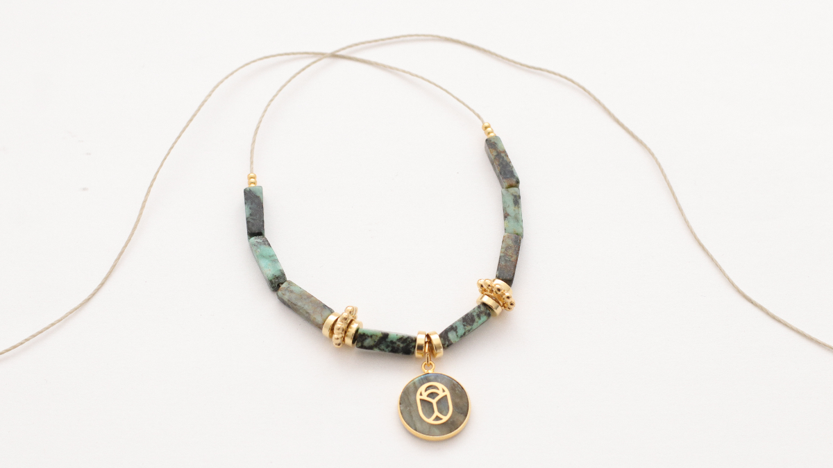 Tutorial de pulseras ajustables con cuentas de labradorita y turquesa : Paso 1