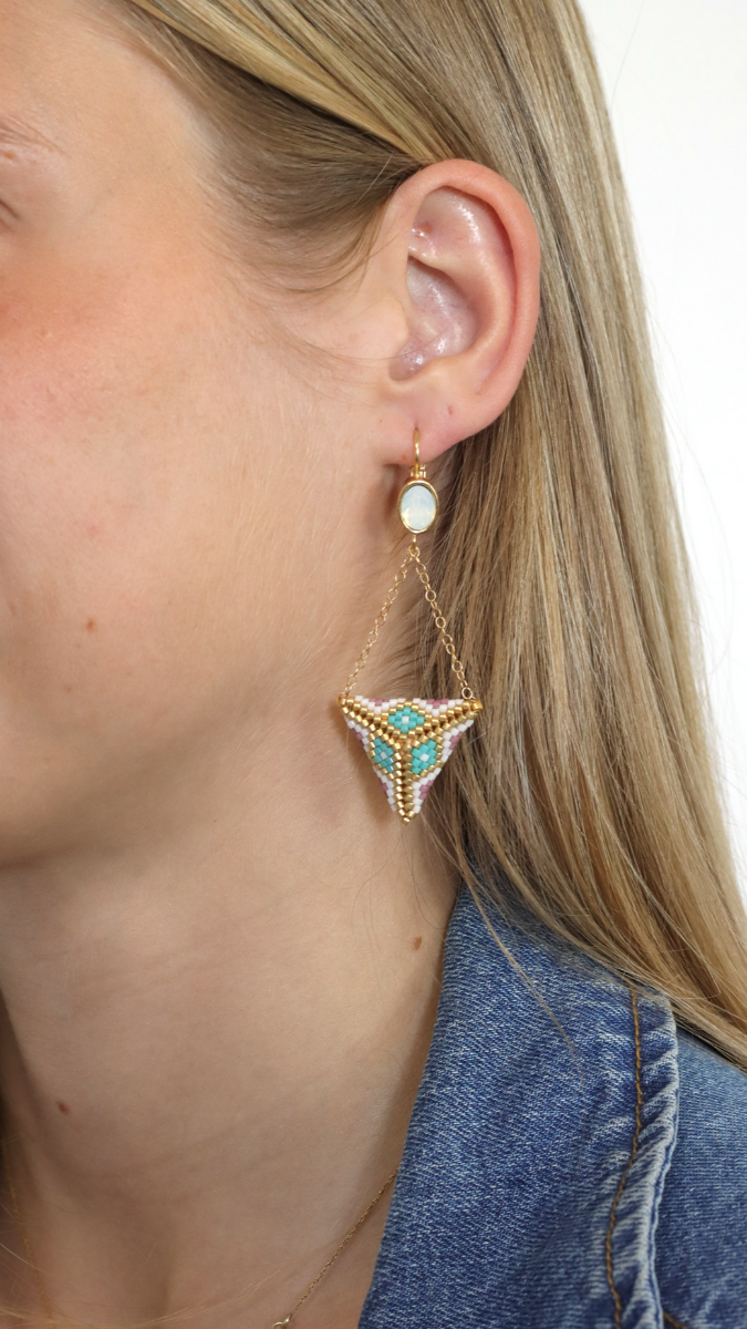 Esquema Pendientes Miyuki Triángulo 3D versión turquesa