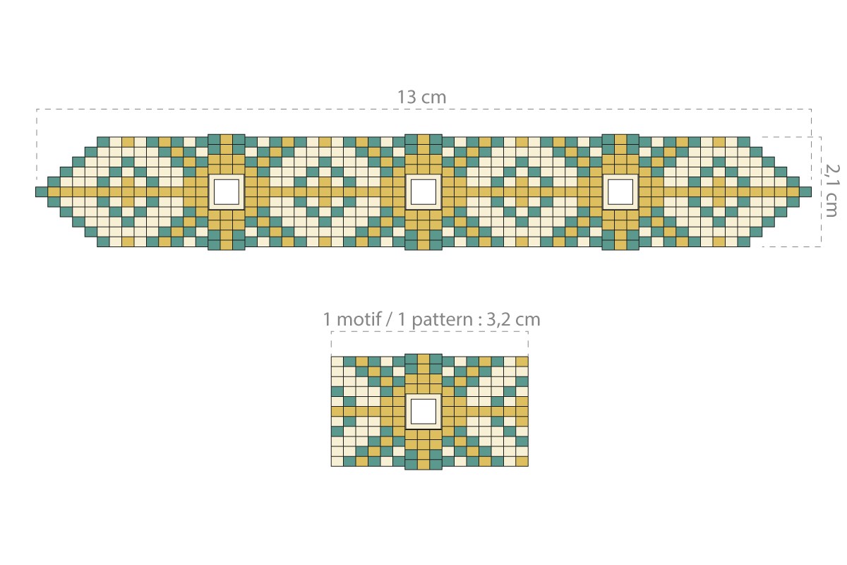 Esquema Pulsera Miyuki Delicas 10 Loom con incrustaciones de strass