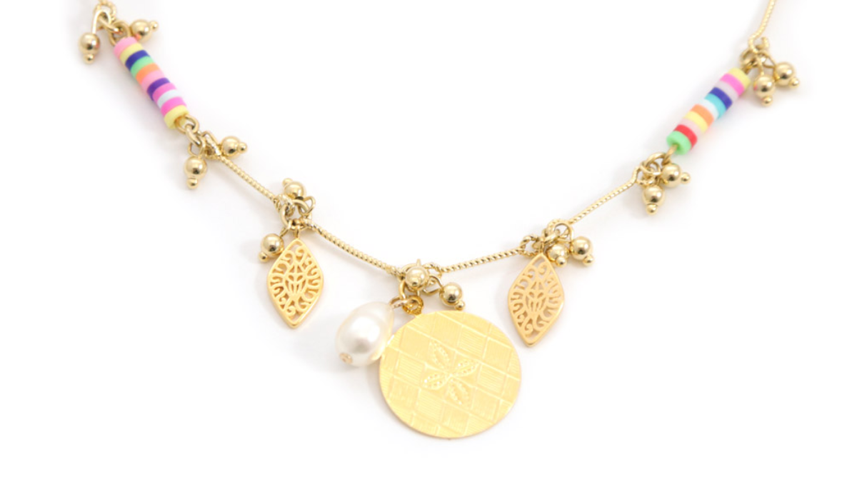 Collar con borlas doradas y anillos de heishi multicolor : Paso 6 Collar con borlas doradas y anillos de heishi multicolor : Paso 6