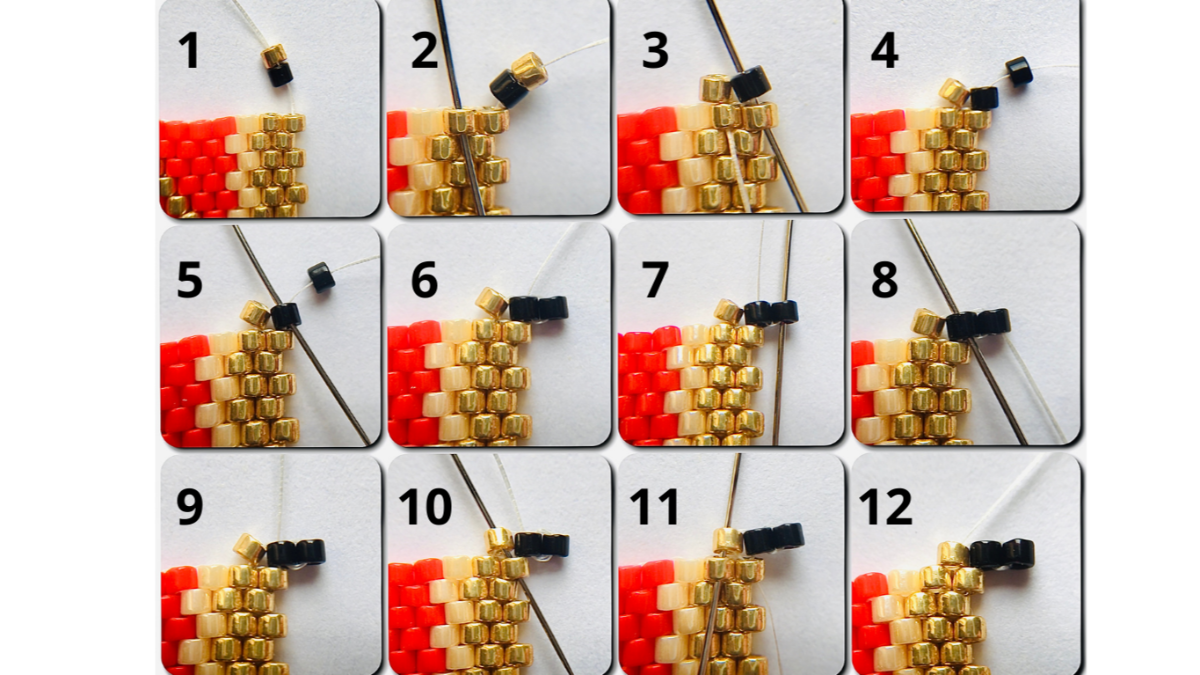 Tejido Van en punto de ladrillo con cuentas Miyuki Delicas 11/0 : Paso 4