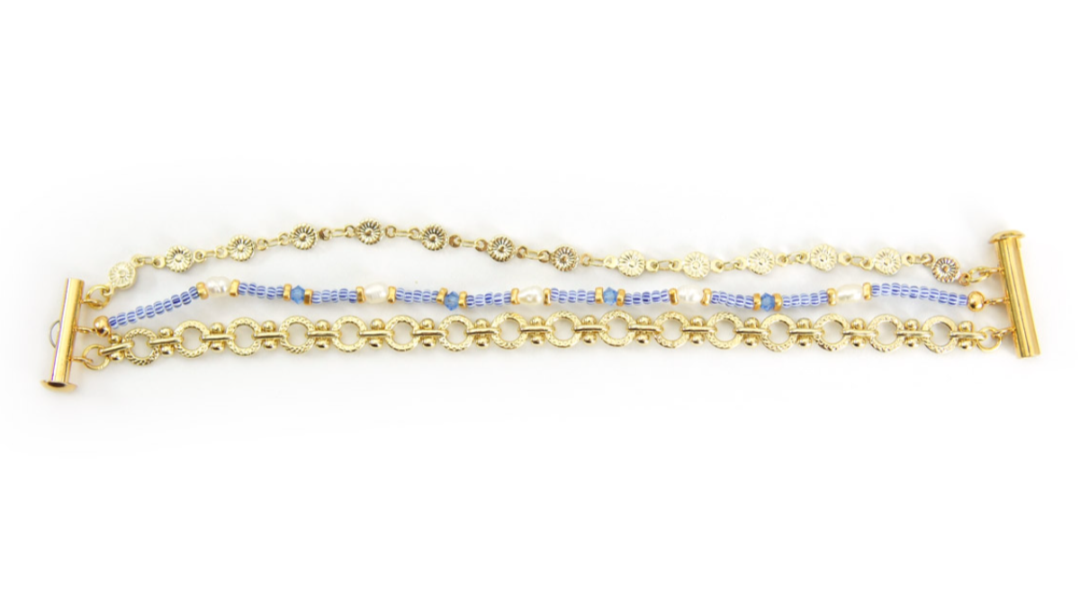 Collar Tuto Multirangs con cuentas de semillas a rayas azules y cadenas de fantasía : Paso 10 Collar Tuto Multirangs con cuentas de semillas a rayas azules y cadenas de fantasía : Paso 10