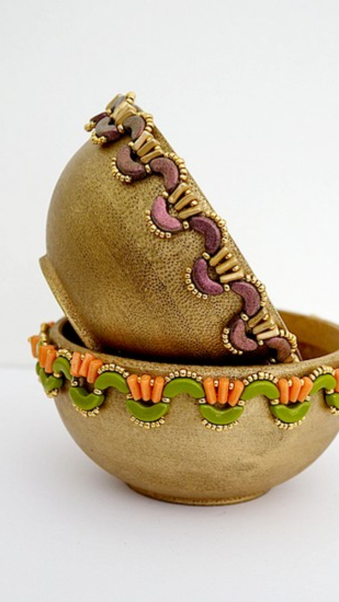 Esquema DIY Bolsillo de madera Yoko con cuentas de vidrio Arcos y Piros por Puca