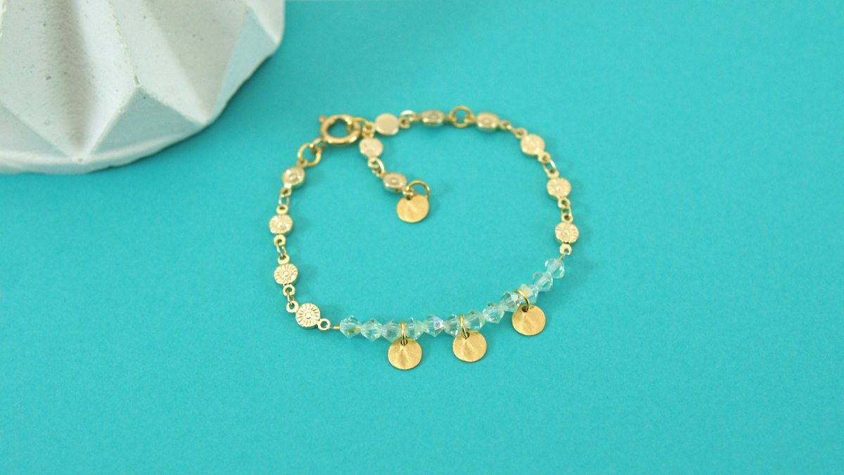 Esquema Pulsera de cristal de Preciosa con cadena de flores de oro