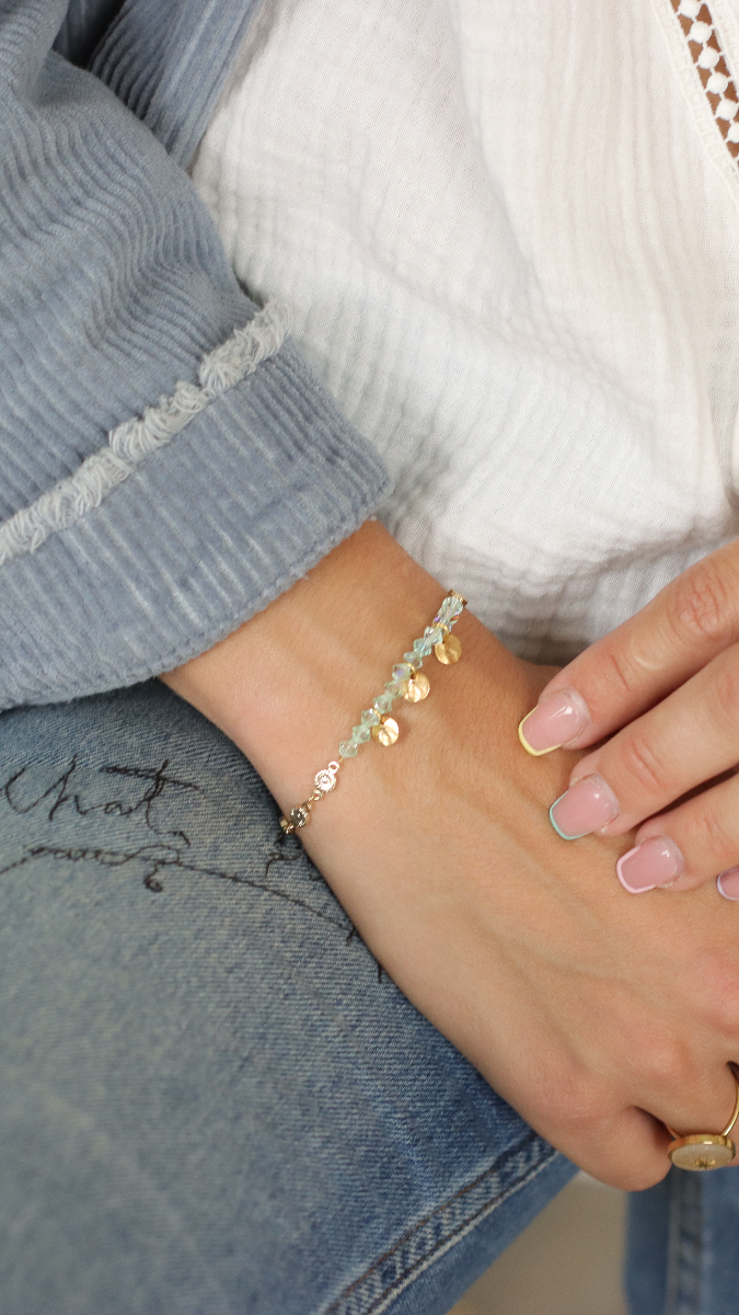 Esquema Pulsera de cristal de Preciosa con cadena de flores de oro