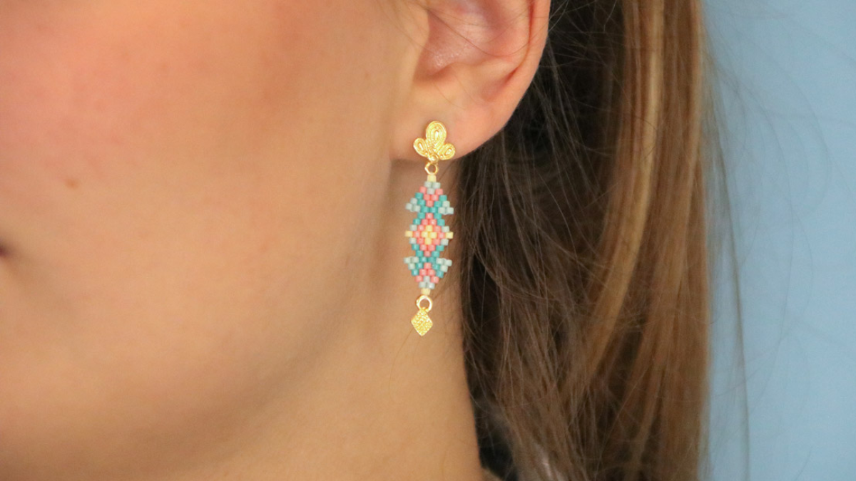 Esquema Pendientes Miyuki pastel Brick Stitch rejilla tejida