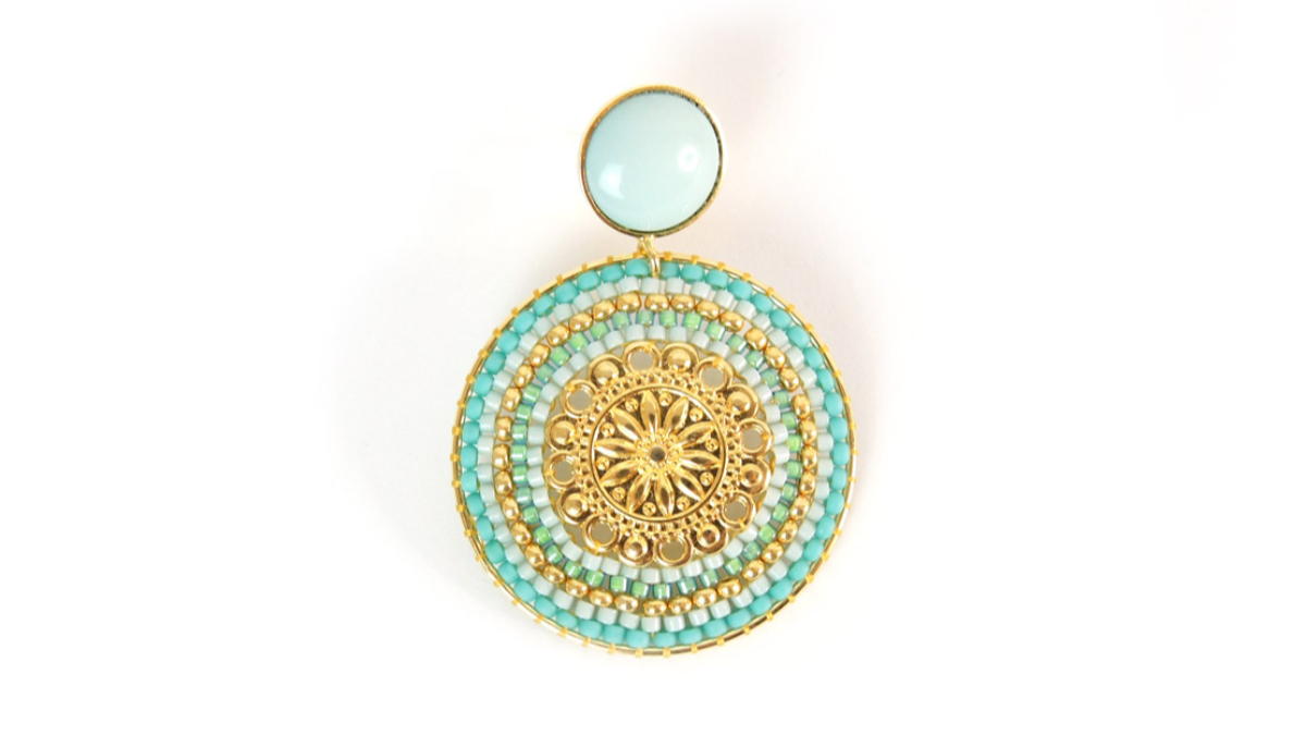 Pendientes de cuentas redondas de turquesa Brick Stitch : Paso 13