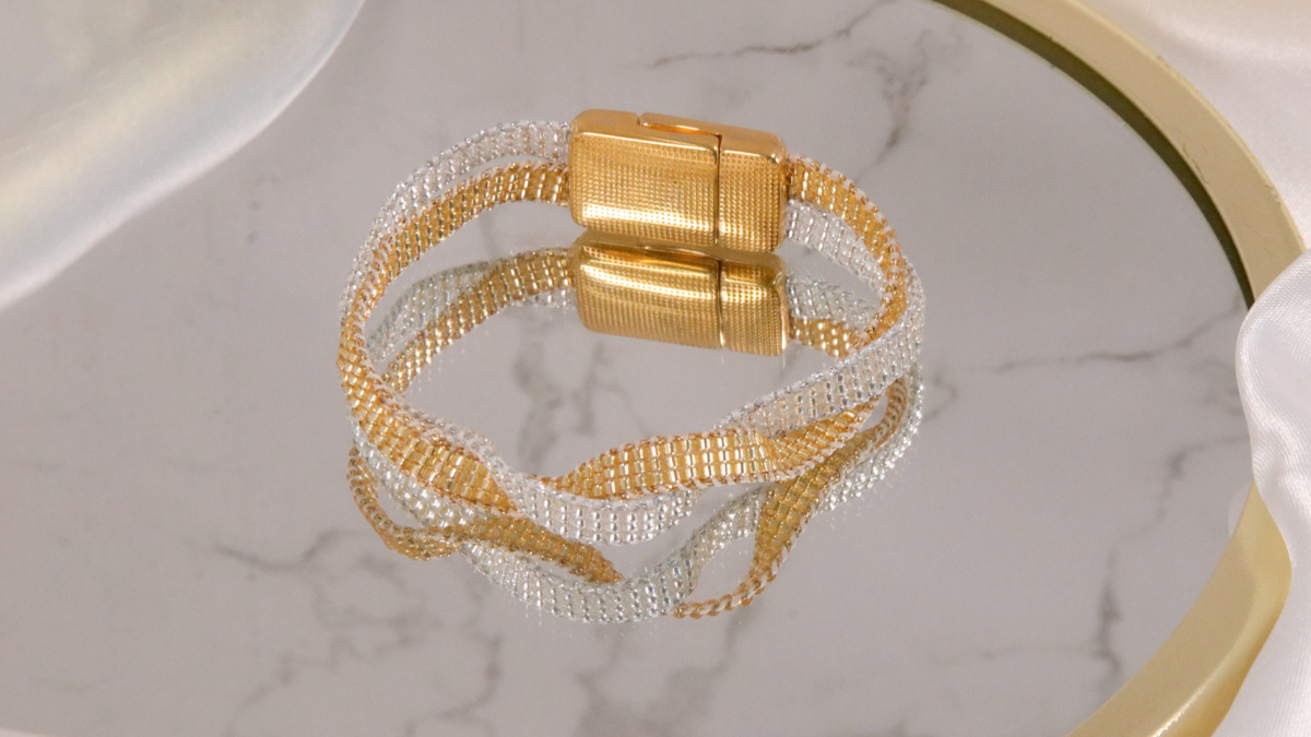 Bracelet Miyuki torsadé argenté et doré Bracelet Miyuki torsadé argenté et doré