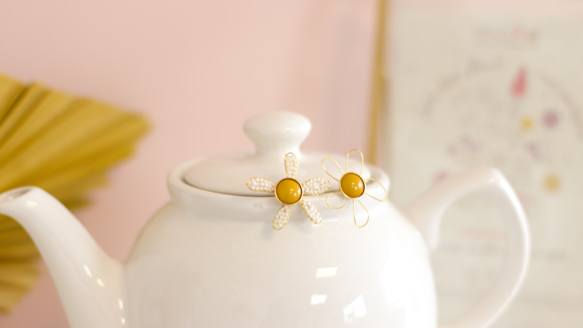 Esquema Pendientes flor de margarita en tejido de perlas Miyuki