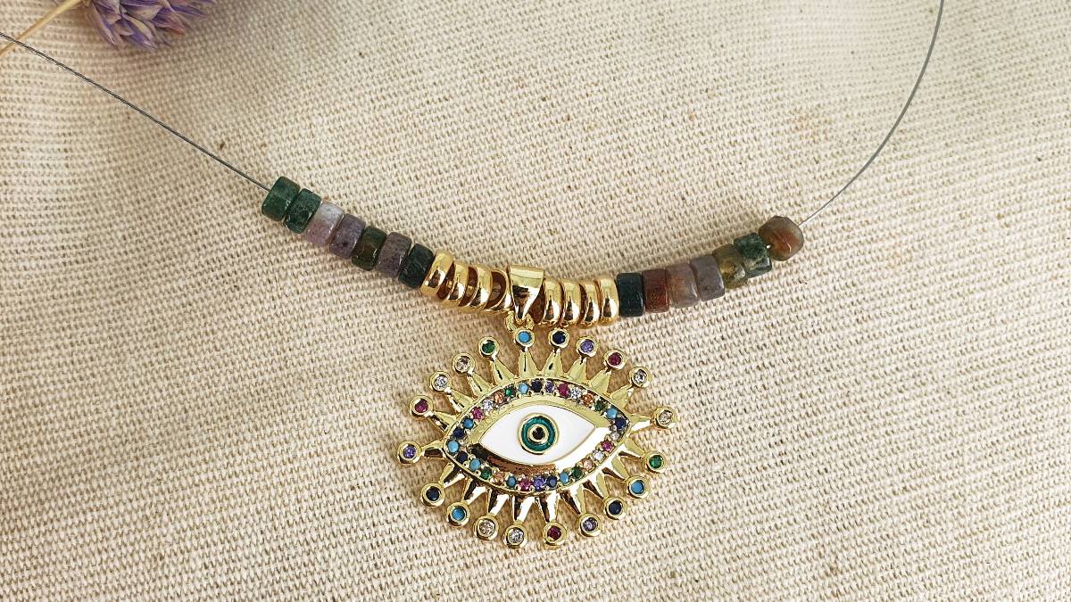 Collar de fantasía con colgante de ojo y circonitas : Paso 1