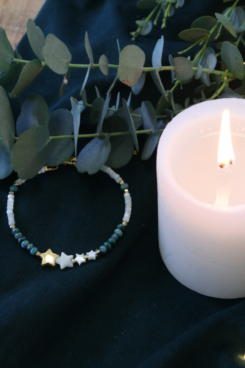 Esquema DIY Pulsera de perlas de estrella de oro y turquesa