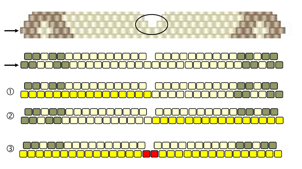 Estuche de tijeras de costura de punto de ladrillo con cuentas Miyuki Delicas 11/0 : Paso 3